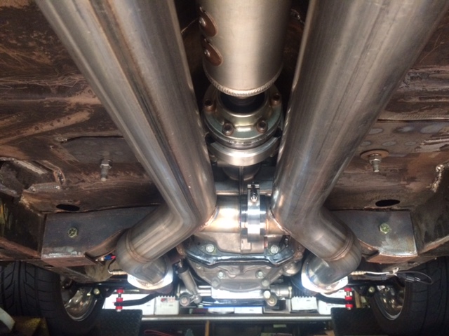 view of dual exhaust work on a car